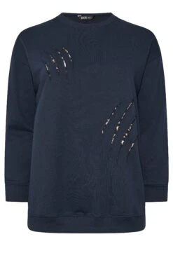 YOURS Curve Sweat-shirt Bleu Marine à Imprimé Léopard