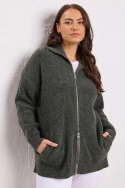 EVANS Curve Grey Double Ended Zip Cardigan
