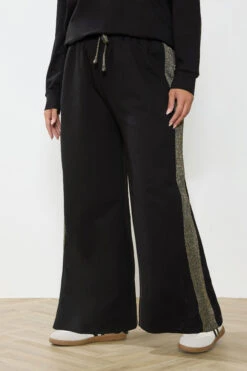 YOURS Curve Pantalon De Jogging Large à Rayures Latérales Noires Scintillantes