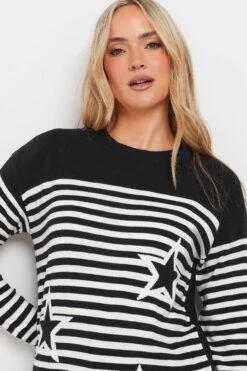LTS Tall Black Star & Stripe Print Jumper 12 LTS Tall Black Star & Stripe Print Jumper -Evans Boutique 8e514165 e598 45 350793 D