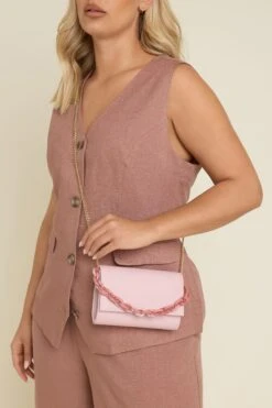 Pink Faux Leather Double Chain Bag