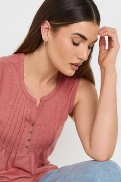 LTS Tall Coral Orange Cotton Henley Vest Top -Evans Boutique 8efc6c85 1472 43 355827 D