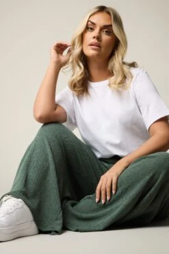 YOURS - Pantalon Wide Leg Vert Kaki Texturé à Poches -Evans Boutique 8eff0028 0155 43 304010 E