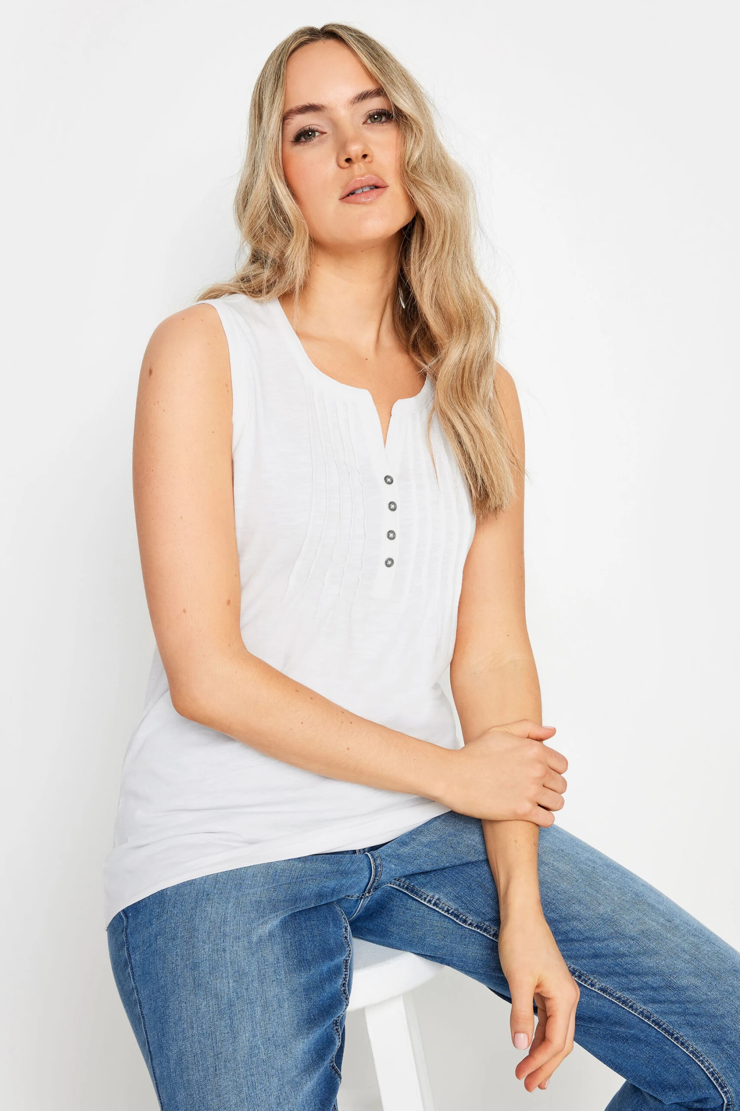 LTS Tall White Cotton Henley Vest Top 3 LTS Tall White Cotton Henley Vest Top