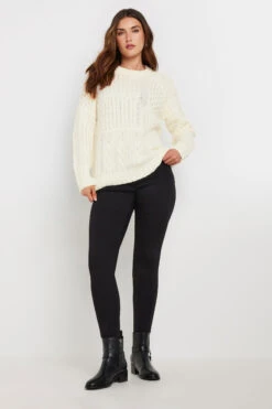 LTS Tall Ivory White Patchwork Cable Knit Jumper -Evans Boutique 8f97212c b48f 49 353886 B