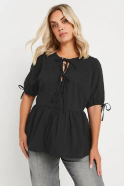 LIMITED COLLECTION - Top Noir Peplum Volanté à Noeuds