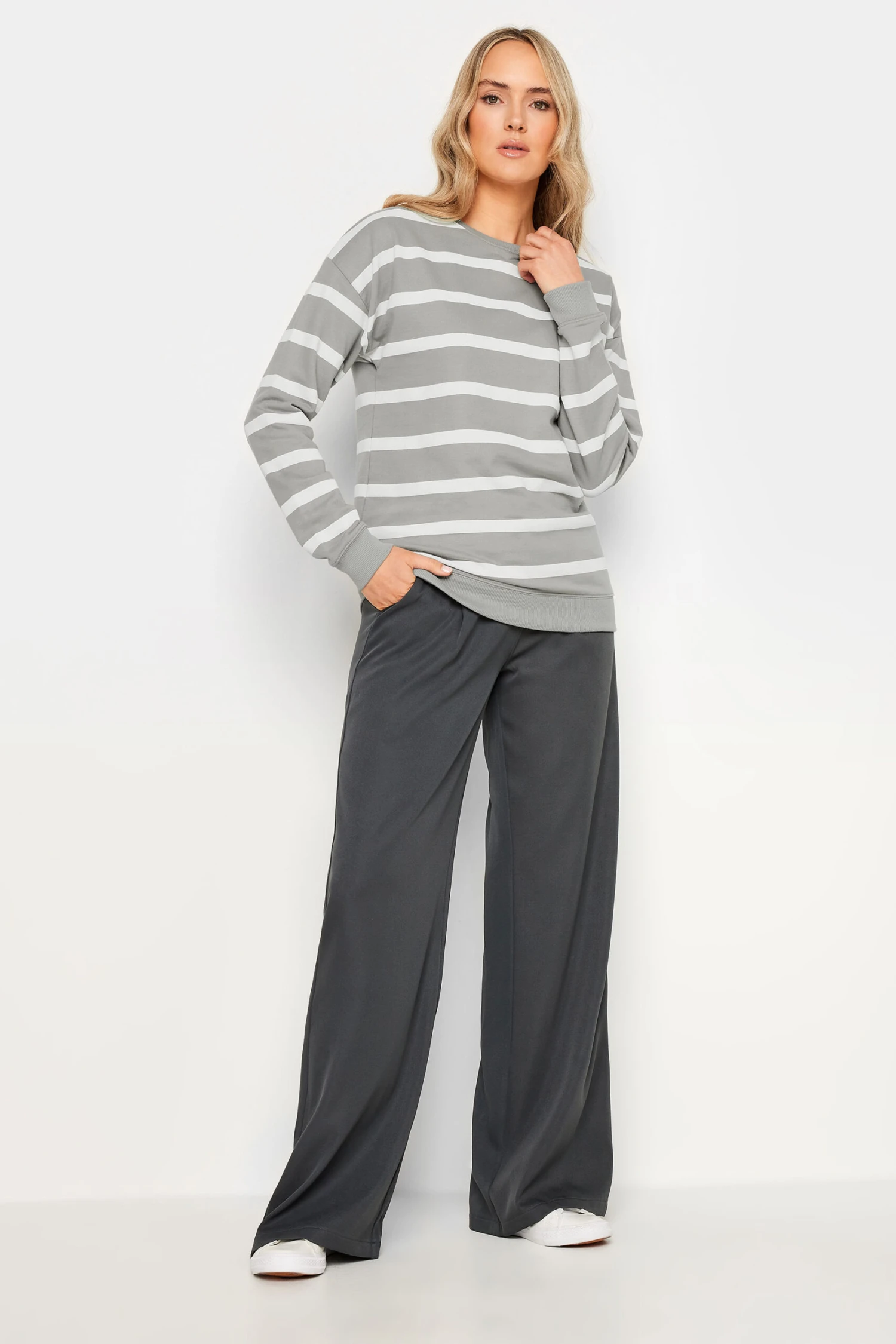 LTS Tall Grey Crew Neck Stripe Sweatshirt 4 LTS Tall Grey Crew Neck Stripe Sweatshirt – Image 2