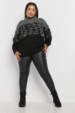 YOURS - Pull Gris & Noir Block De Couleurs Léopard -Evans Boutique 9020ed06 4836 4d 280382 B