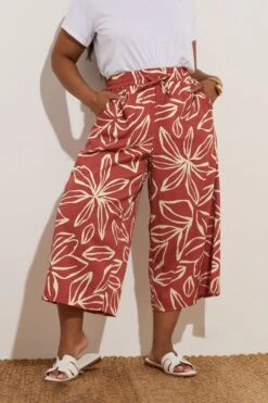YOURS - Pantalon Jupe-Culotte Rouille Texturé Floral