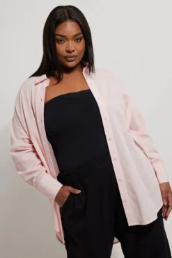 YOURS - Chemisier Rose En Lin Manches Longues -Evans Boutique 90505b61 dbbf 47 330832 A