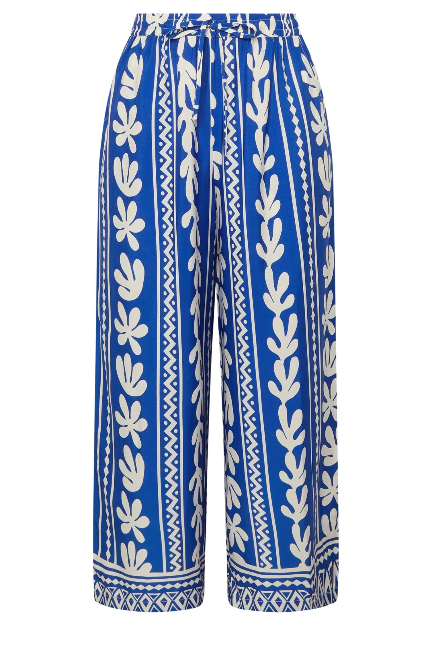 YOURS Curve Pantalon Large à Motif Feuilles Aztèques Bleu Cobalt 7 YOURS Curve Pantalon Large à Motif Feuilles Aztèques Bleu Cobalt – Image 5