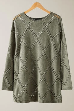 EVANS Curve Khaki Green Diamond Pointelle Jumper 14 EVANS Curve Khaki Green Diamond Pointelle Jumper -Evans Boutique 91e57a49 e919 47 615474 P