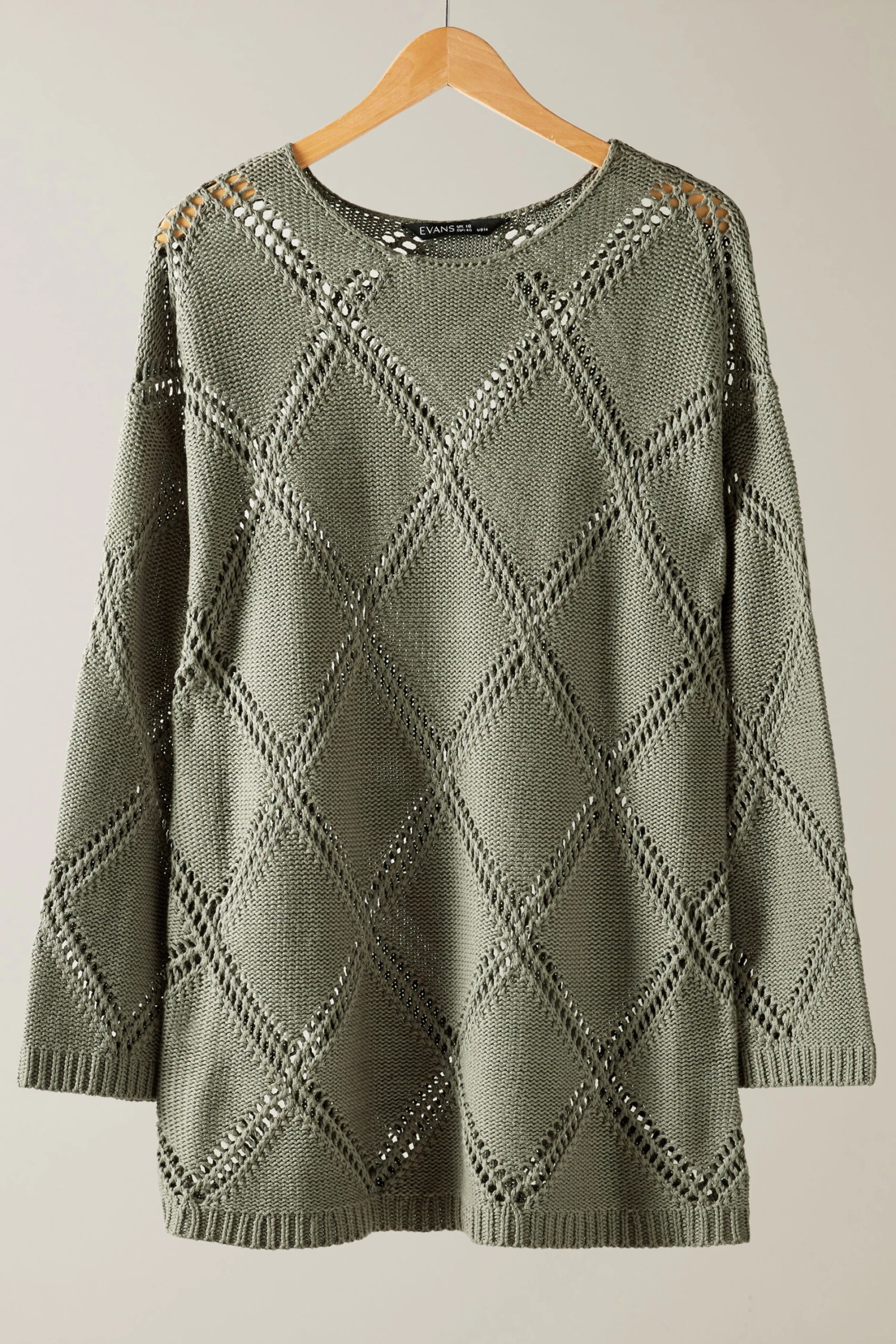 EVANS Curve Khaki Green Diamond Pointelle Jumper 7 EVANS Curve Khaki Green Diamond Pointelle Jumper – Image 5
