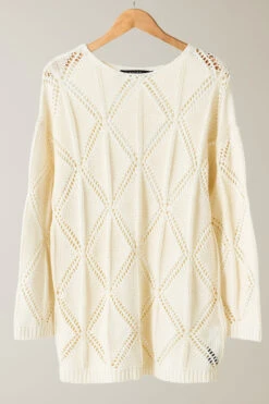 EVANS Curve Cream Diamond Pointelle Jumper -Evans Boutique 91e8488c 9091 40 616015 P