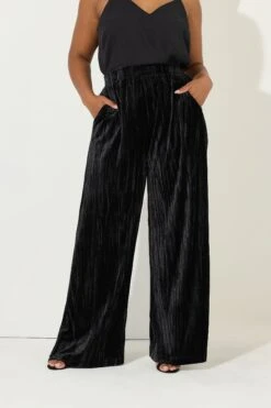 YOURS Curve Pantalon Large En Velours écrasé Noir