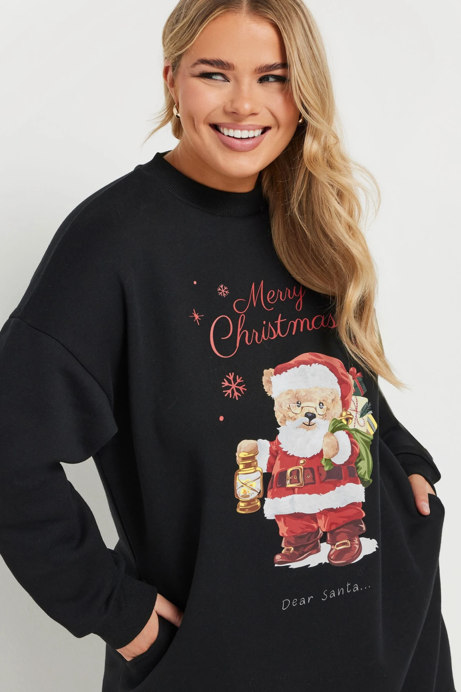 YOURS - Robe-Sweatshirt Noire 'Merry Christmas' Peluche 6 YOURS - Robe-Sweatshirt Noire 'Merry Christmas' Peluche – Image 4