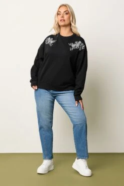 YOURS - Sweat-shirt Brodé Noir -Evans Boutique 9239f385 8833 43 126781 B