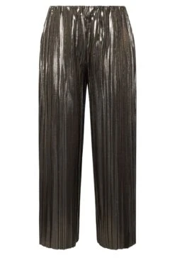 LIMITED COLLECTION - Pantalon Métallique Plissé Marron Coupe Wide Leg 13 LIMITED COLLECTION - Pantalon Métallique Plissé Marron Coupe Wide Leg -Evans Boutique 9273cfed efac 47 216297 X
