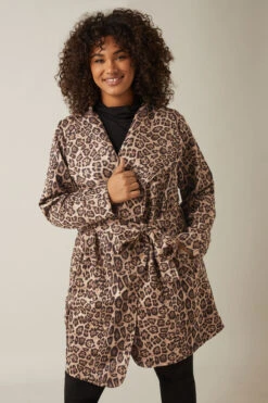 Evans Brown Leopard Print Wrap Coat