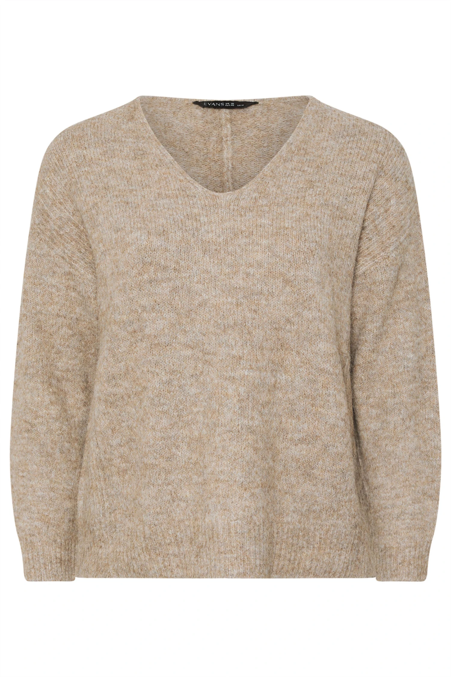 EVANS Curve Natural Brown Knitted V-Neck Jumper 9 EVANS Curve Natural Brown Knitted V-Neck Jumper – Image 7