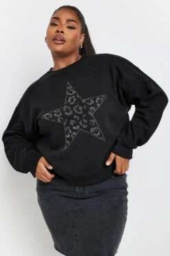 YOURS - Sweatshirt Noir Étoile Léopard à Strass 10 YOURS - Sweatshirt Noir Étoile Léopard à Strass -Evans Boutique 92d8c66b 6a4f 47 126655 D