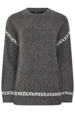 LTS Tall Grey Knitted Cross Stitch Jumper 11 LTS Tall Grey Knitted Cross Stitch Jumper -Evans Boutique 932ce32a d058 4e 356077 X