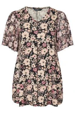YOURS - Top Noir Floral Plissé En Filet -Evans Boutique 93841c73 e225 4f 321996 X