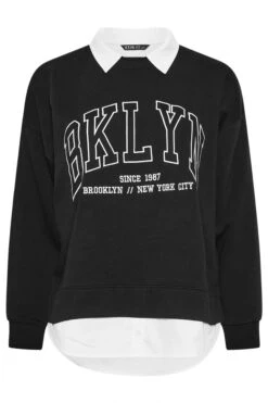 YOURS - Sweatshirt Noir 'BKLYN' 2 En 1 Manches Longues -Evans Boutique 93d27ff1 6fa3 45 126640 X