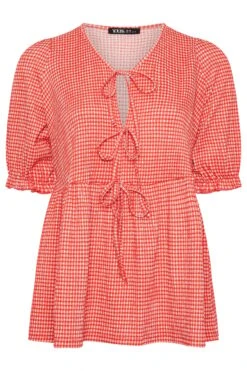 YOURS - Top Rouge Carreaux & Noeuds Manches Courtes -Evans Boutique 94eb9dc3 1d7a 40 322863 X