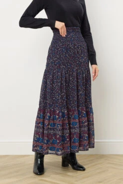 LTS Tall Navy Blue Floral Border Tiered Maxi Skirt -Evans Boutique 94f072c7 e9ae 40 356547 B