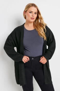 Cardigan En Maille Noir Mi-Long