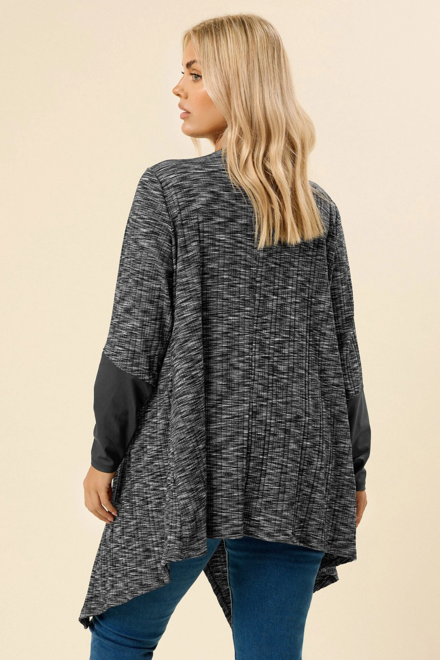 YOURS - Cardigan Gris à Manches En Similicuir Côtelé 5 YOURS - Cardigan Gris à Manches En Similicuir Côtelé – Image 3