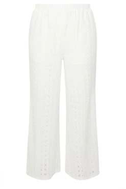 YOURS - Pantalon Blanc Wide Leg En Lin Broderie Anglaise -Evans Boutique 951db5d4 02a0 48 310060 X