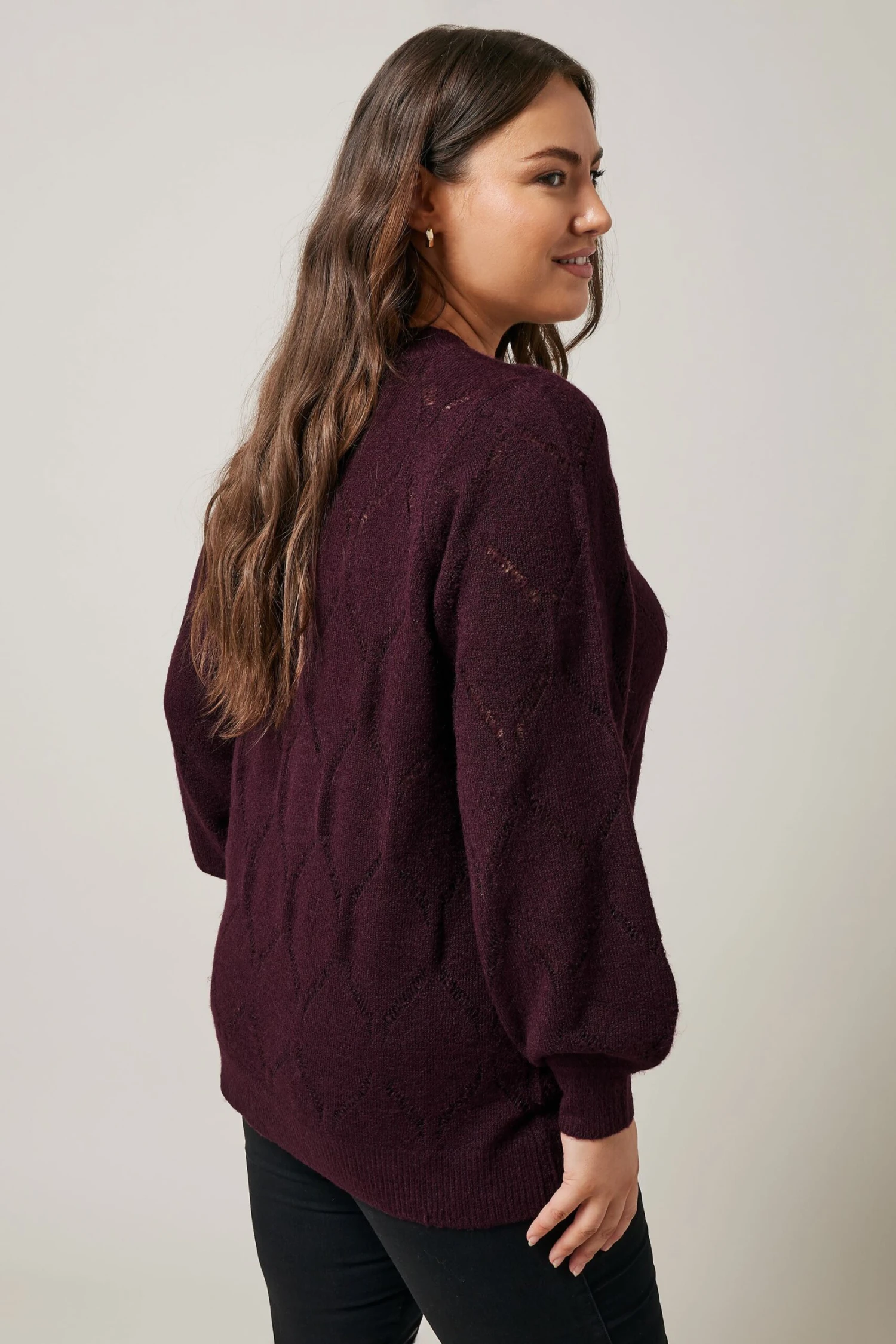 EVANS Curve Burgundy Red Pointelle Knitted Jumper 5 EVANS Curve Burgundy Red Pointelle Knitted Jumper – Image 3