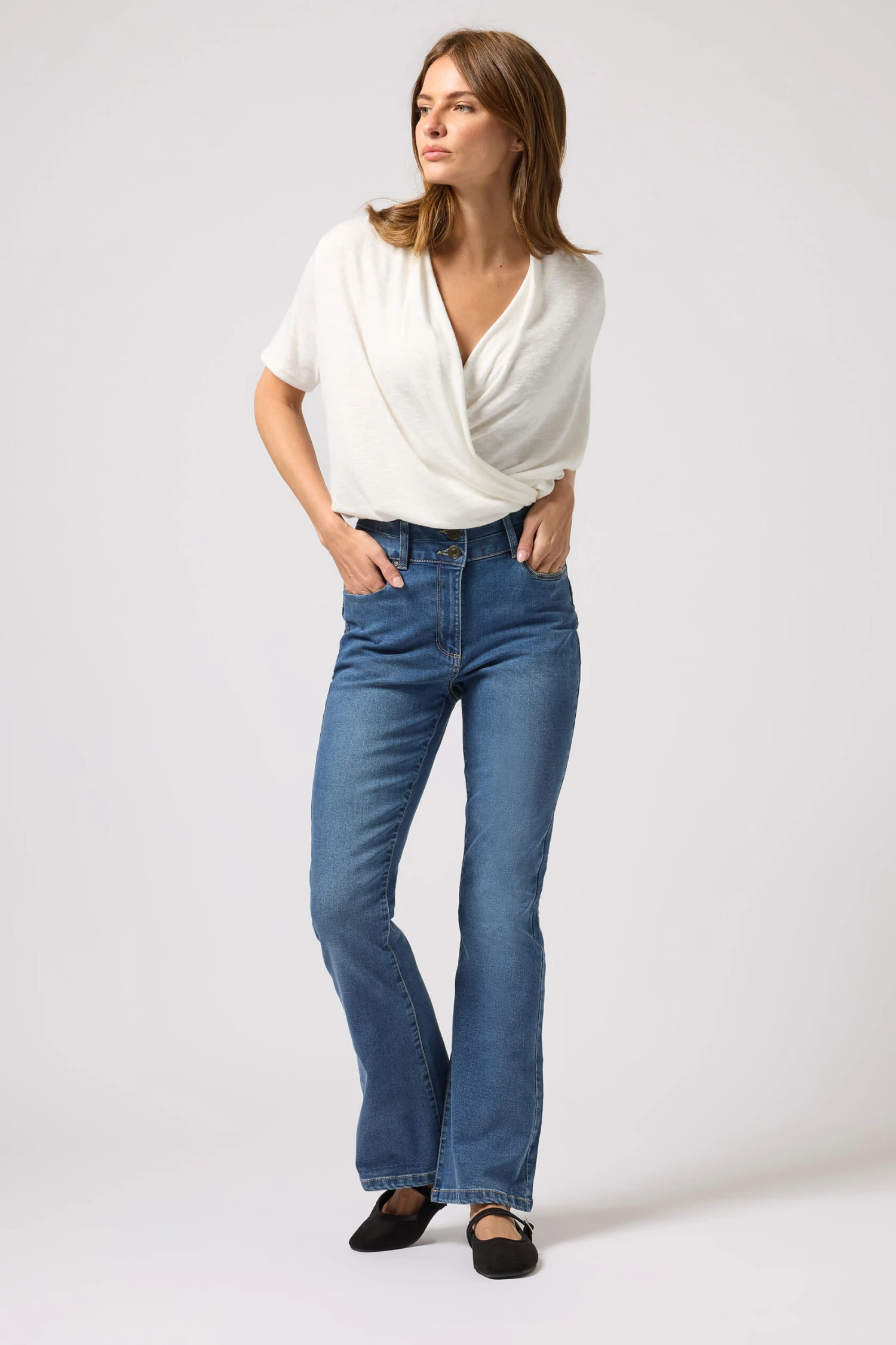 M&Co Mid Wash Blue Lift & Shape Kick Flare Jeans 4 M&Co Mid Wash Blue Lift & Shape Kick Flare Jeans – Image 2