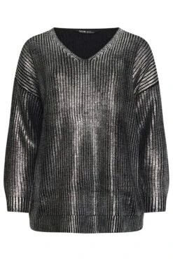 YOURS - Pull En Maille Noir & Gris Métallique Manches Longues 15 YOURS - Pull En Maille Noir & Gris Métallique Manches Longues -Evans Boutique 959a1240 179f 4c 280422 X