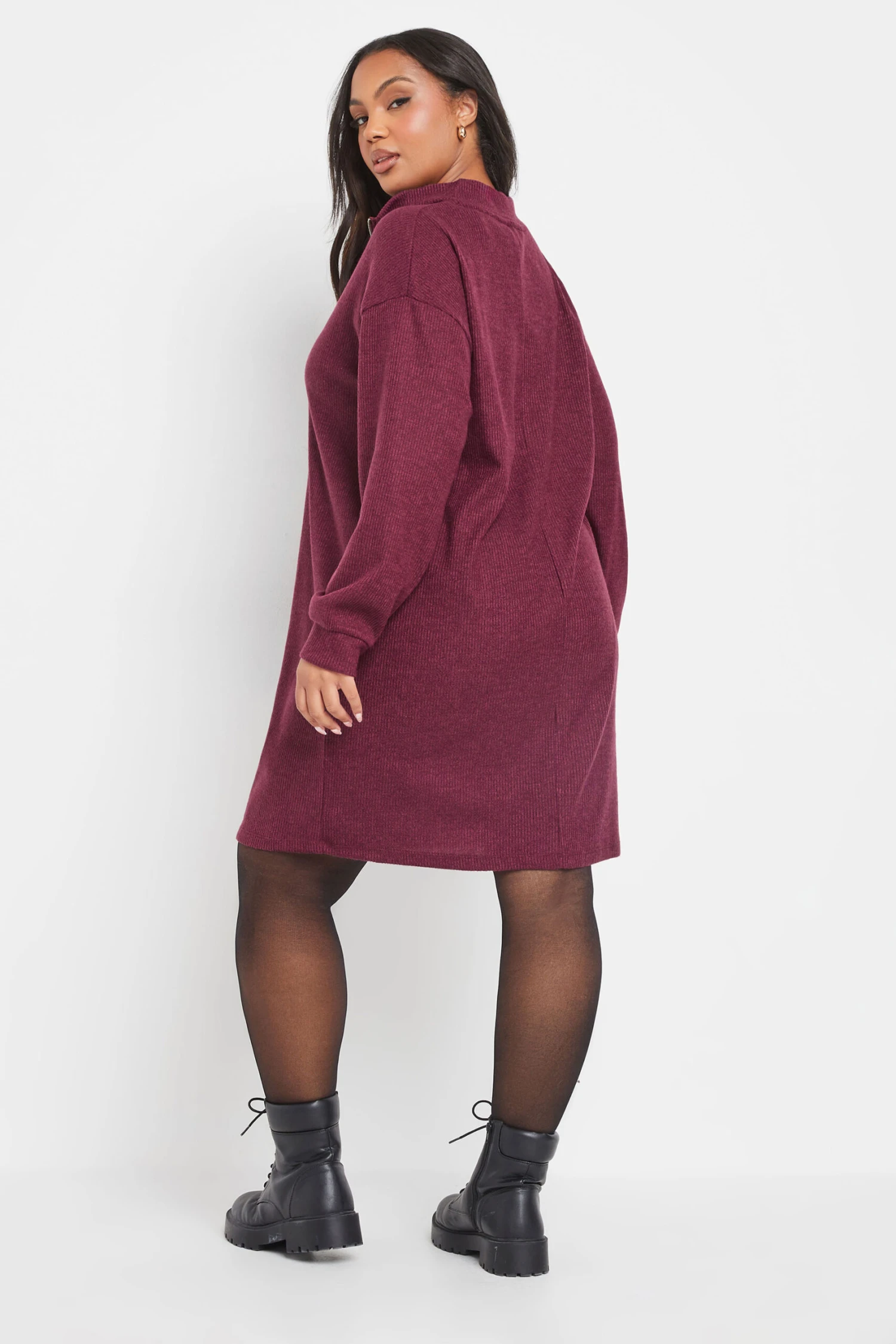 YOURS Curve Robe Pull Côtelée Rose Foncé à Col Zippé 5 YOURS Curve Robe Pull Côtelée Rose Foncé à Col Zippé – Image 3