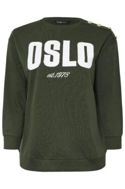 YOURS Curve Sweat-shirt Vert Kaki à Slogan « Oslo » 13 YOURS Curve Sweat-shirt Vert Kaki à Slogan « Oslo » -Evans Boutique 96342459 b57c 4d 126804 X
