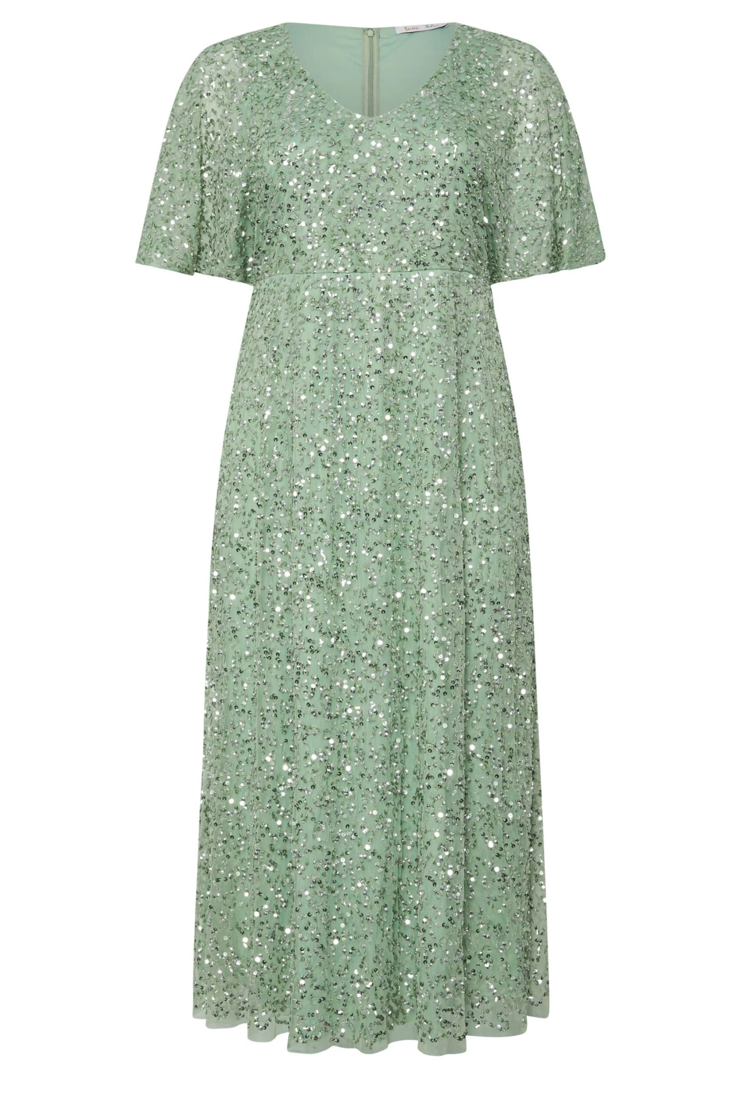 LUXE - Robe Longue Vert Sauge Ornée De Sequins 7 LUXE - Robe Longue Vert Sauge Ornée De Sequins – Image 5