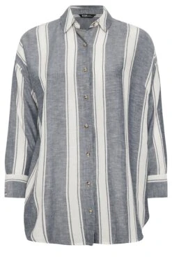 YOURS - Chemisier En Lin Bleu Marine Délavé à Rayures -Evans Boutique 96542881 c45d 4c 330621 X