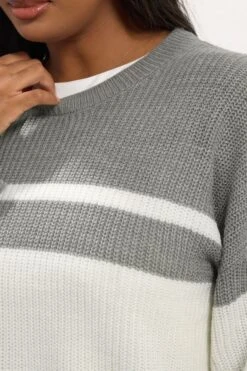 YOURS - Pull Gris & Crème à Rayures En Maille -Evans Boutique 966abb80 93df 4e 280482 D