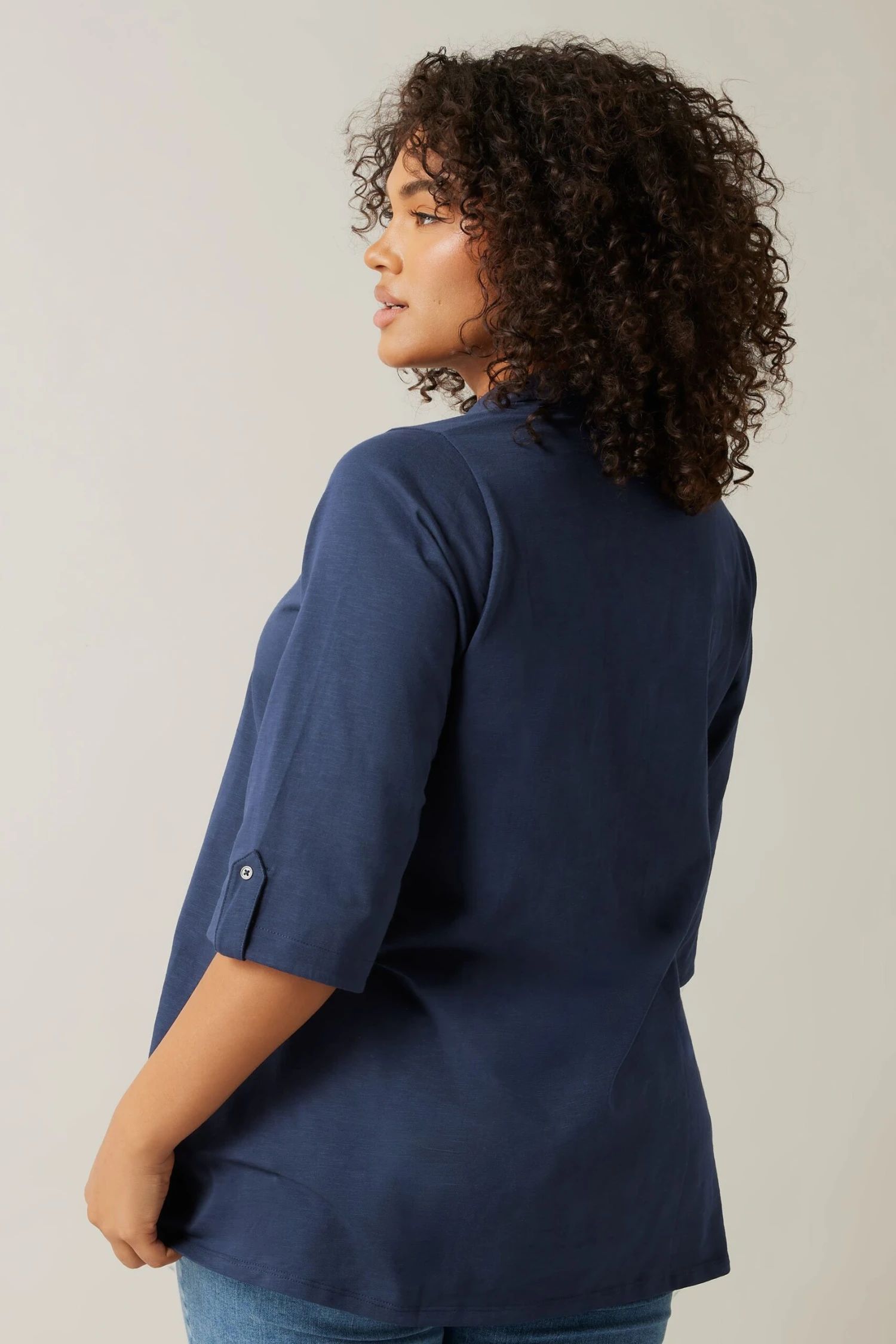 EVANS Curve Navy Blue Pintuck Henley Top 5 EVANS Curve Navy Blue Pintuck Henley Top – Image 3