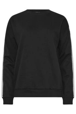 LTS Tall Black Lurex Side Stripe Crew Neck Sweatshirt 15 LTS Tall Black Lurex Side Stripe Crew Neck Sweatshirt -Evans Boutique 96c86ca2 fc0e 46 356326 X