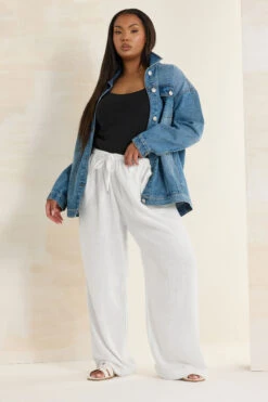 YOURS - Pantalon Wide Leg Blanc En Lin à Poches -Evans Boutique 971cb933 2efc 42 310011 B