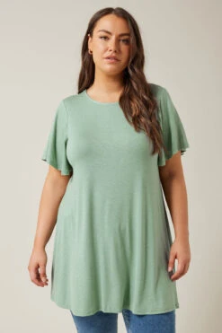 EVANS Curve Sage Green Angel Sleeve Top