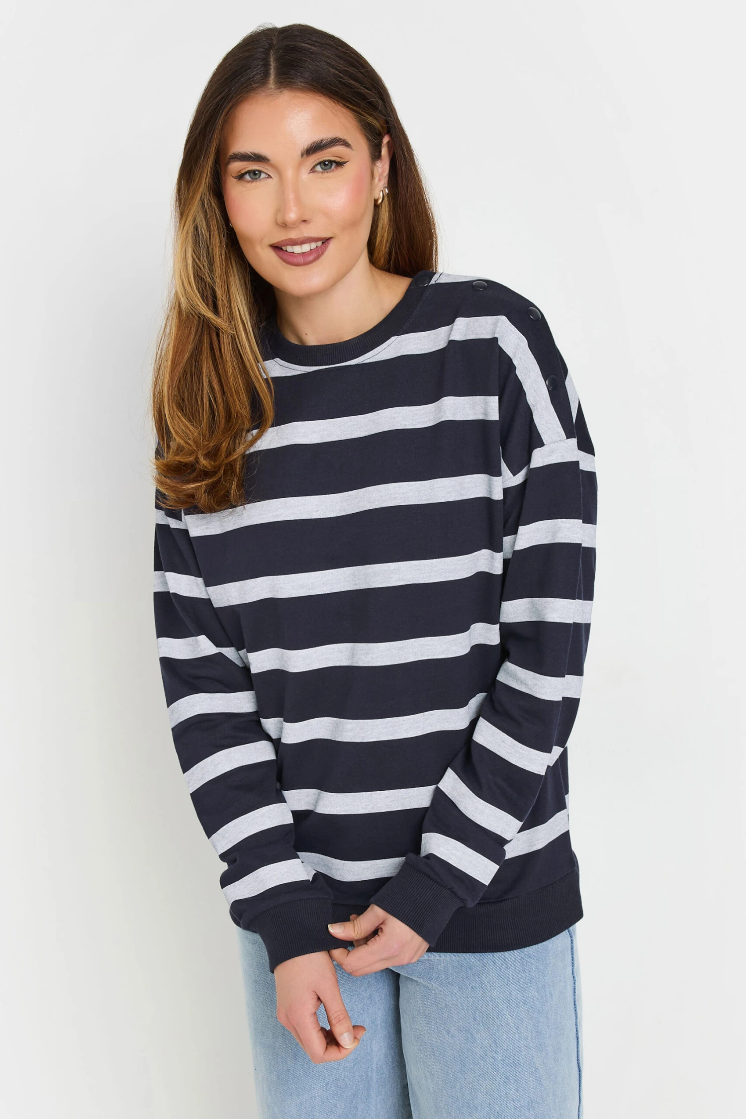 LTS Tall Navy Blue Striped Button Sweatshirt 4 LTS Tall Navy Blue Striped Button Sweatshirt – Image 2