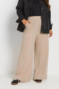YOURS - Pantalon Wide Leg Beige Plissé à Poches