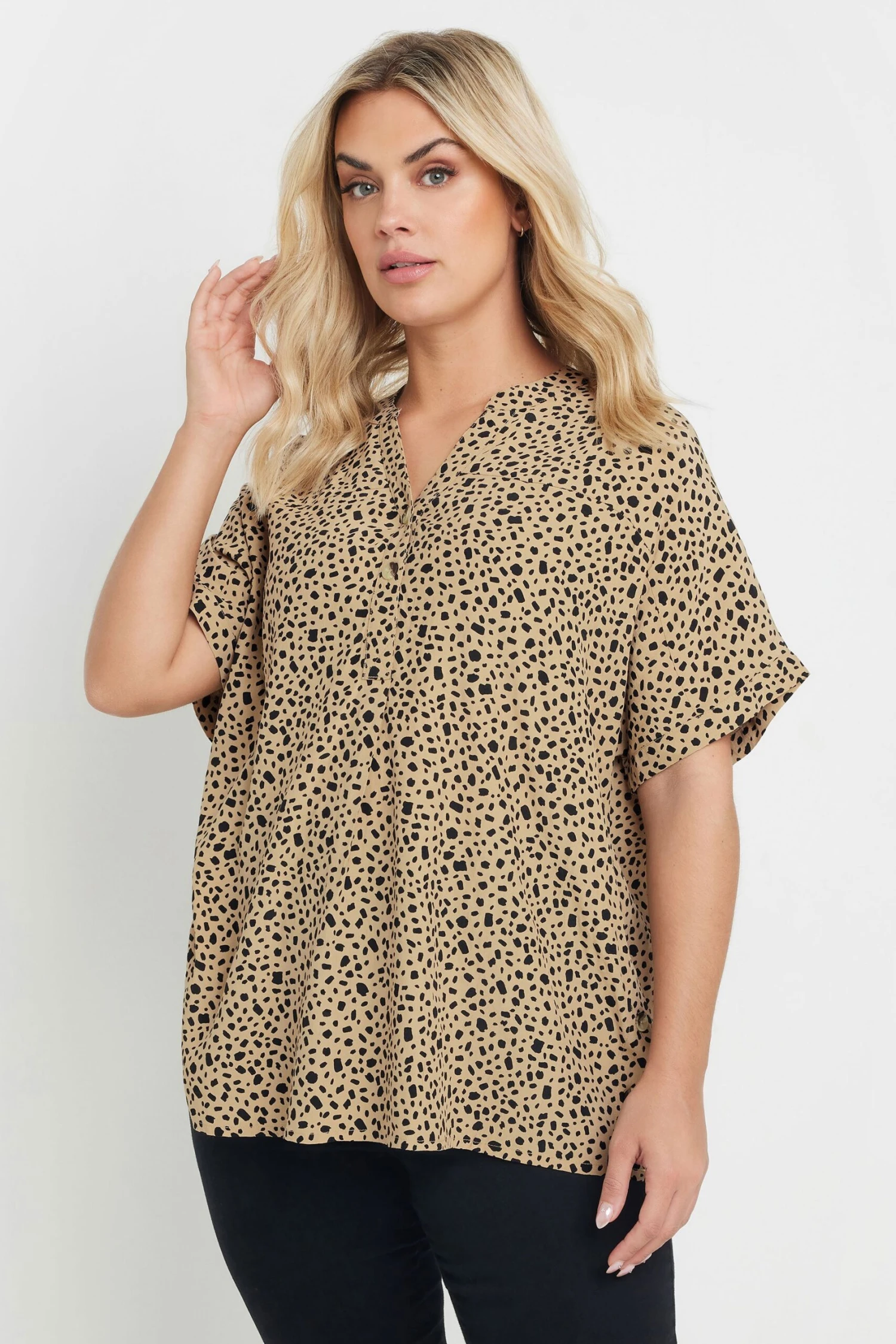 YOURS - Chemisier Marron à Pois Manches Courtes 3 YOURS - Chemisier Marron à Pois Manches Courtes