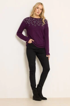 LTS Tall Purple Soft Touch Animal Embellished Jumper -Evans Boutique 99566e54 be0b 48 356681 B