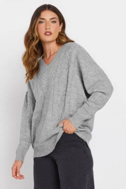 LTS Tall Grey Cable Knit V-Neck Jumper -Evans Boutique 9998a4fa e2cd 43 353829 A
